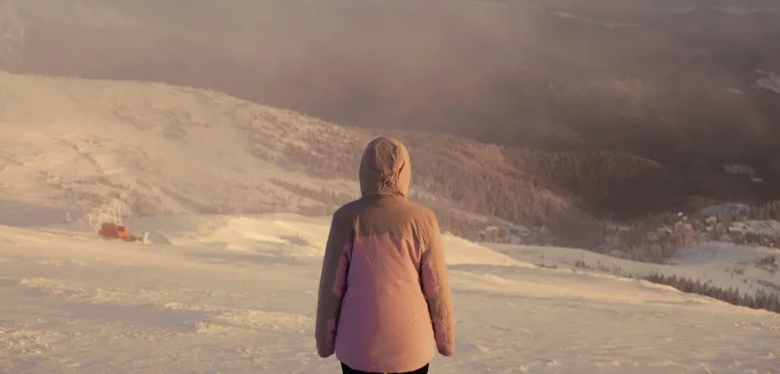 A person looking across a snowy landscape, from the VHI website
