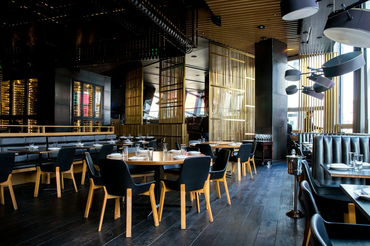 An elegant restaurant interior prepared for dinner